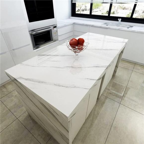 White Marble Contact Paper for Countertops Kitchen Counter Top Peel and Stick - Picture 4 of 7